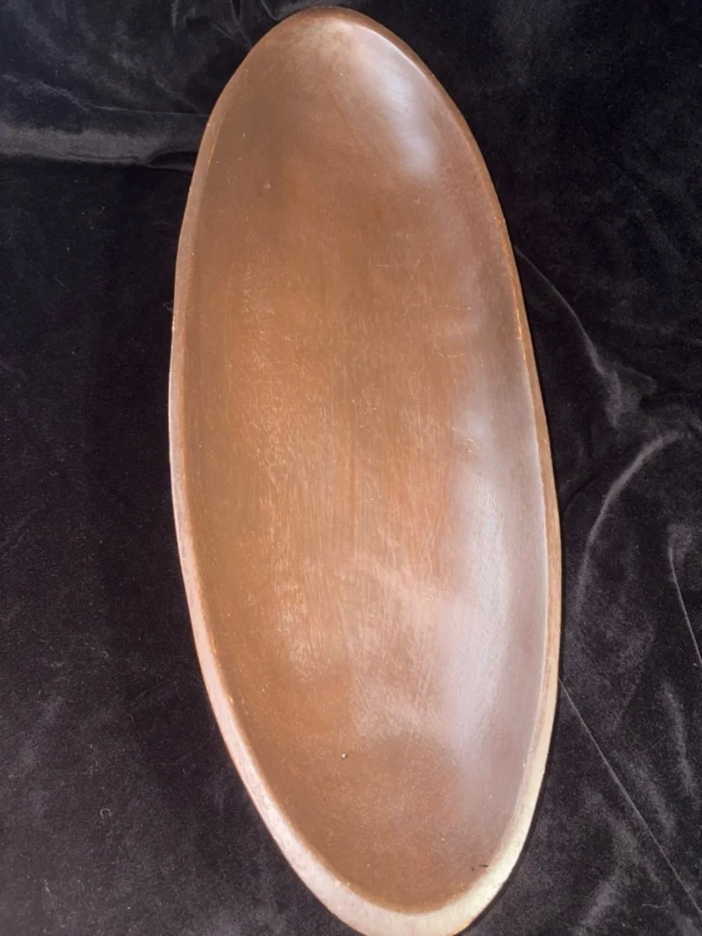 Handmade Carved Wood Oval Boat Centerpiece Tray Large Dark Brown Organic Modern